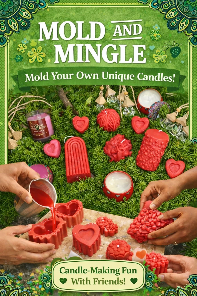 A fun and creative candle-making experience where you mold and mingle while crafting your own unique scented candles in a relaxed, social setting.